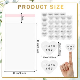 Yexiya 200 x Thank You Stickers Candy Bags Wedding Invitation Stickers 4 x 6 Inches Plastic Bags That Seal Themselves for Baby Shower Wedding Favor Labels