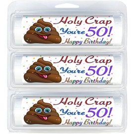 Happy Birthday Toilet Paper | Funny Novelty Gift | Cute Surprise Party Favor | Great Gag Gift | Celebrations | Mini Toilet Paper (3-Pack) (9050 Holy Crap 50th Birthday)