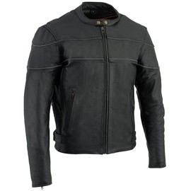 Milwaukee Leather SH1785 Men's Black Leather Scooter Style Motorcycle Jacket w/Side Stretch and Reflective Piping - 2X-Large