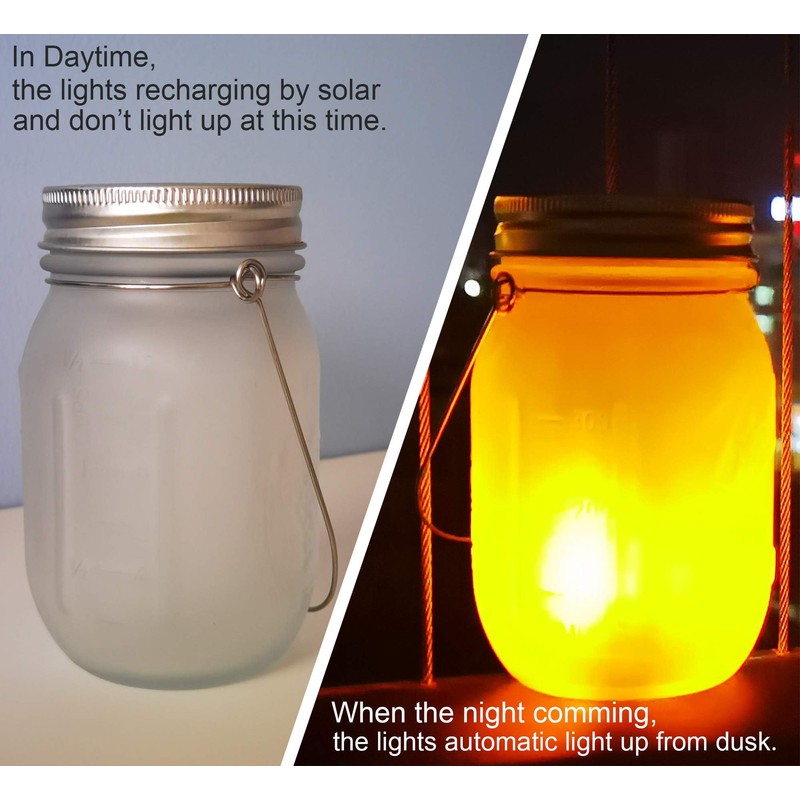 Mason Jar Solar Lights Lanterns, 8-Pack Amber Flame Flicker Lights