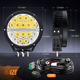Nilight 7 Inch Round LED Offroad Driving Lights with DRL 2PCS 90W 9850LM IP68 Spot Flood Combo Work Light with 12AWG DT Connector Wiring Harness Kit for 4x4 Truck ATV UTV SUV, 5 Year Warranty