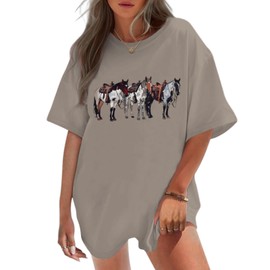 Pairxily Horse Shirt Oversized Western Rodeo Cowboy Shirts for Women Vintage Country Graphic Tees Summer Cowgirl Outfits Coffee