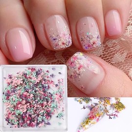 3D Dried Flowers for Nails, Spring Flower Nail Art Stickers 1Box Dried Flowers for Resin Crafts Colorful Small Natural Floral Dried Flower Decals for Summer Acrylic Nails Design Manicure Accessories