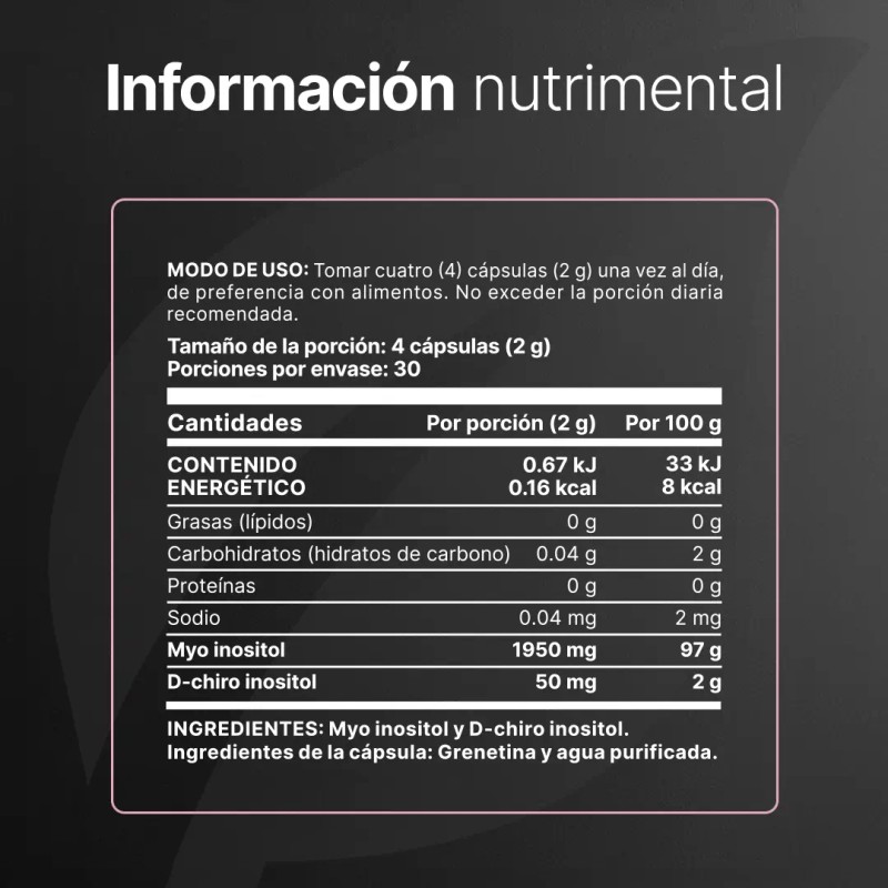 Myo Chiro Inositol Ratio 2000mg Por Porción Apoya Equilibrio Metabolismo