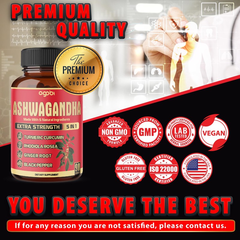 90 Capsules - Ashwagandha Supplement Capsules - Ginger Root, Turmeric,