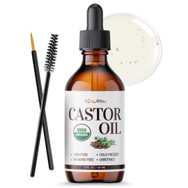 BodyJ4You Organic Castor Oil - Pure 100% USDA Certified Cold Pressed - Natural Hair Growth Eyelashes Eyebrows Veganic - Rich Hydration Healthy Skin Moisturizer Lash Serum Brow - 2 Fl Oz