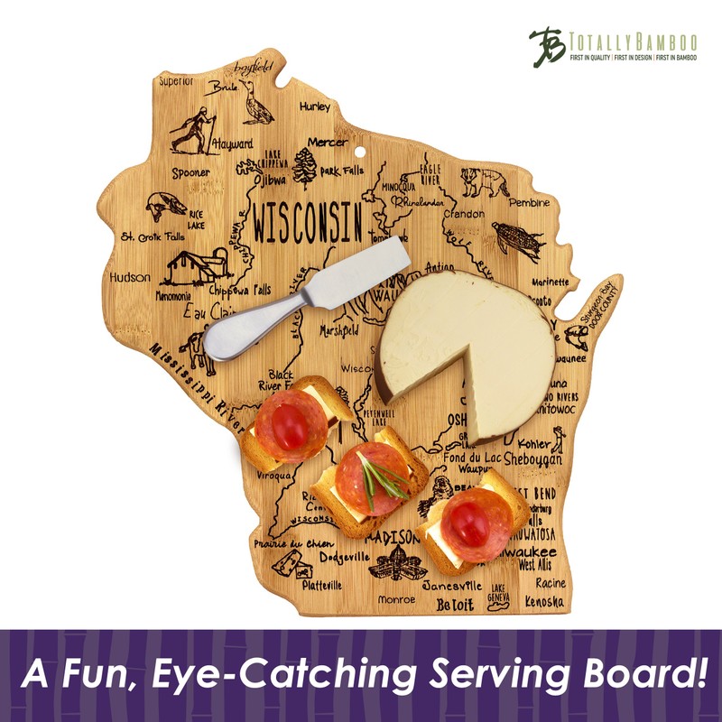 Totally Bamboo Destination Wisconsin State Shaped Serving and Cutting Board,