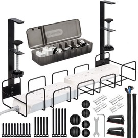 OneLeaf Under Desk Cable Management Tray, No Drill Wire Management Rack for Desk, Office Desk Wire Organizers for Cords, Computer Desk Accessories, Under Desk Organizer with Cable Organization