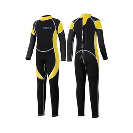 Yikayin Children's Long Wetsuit, 2.5 mm Wetsuit Boys Girls Back Zip, Neoprene Kids Thermal for Swimming, Diving, Snorkelling, Surfing, SUP - Yellow L