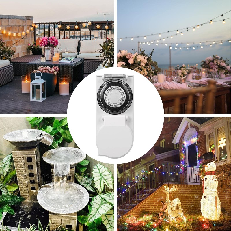 HBN 2 x Outdoor Timer Socket, IP44 Outdoor Mechanical Timer