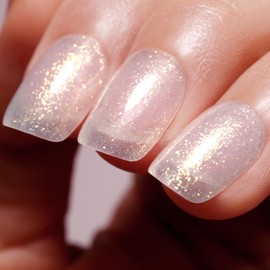 Imtiti Gold Shimmer Clear Gel Nail Polish, UV LED Soak Off Glitter Clear Milky Nail Polish, Translucent Golden Sparkle Gel Polish