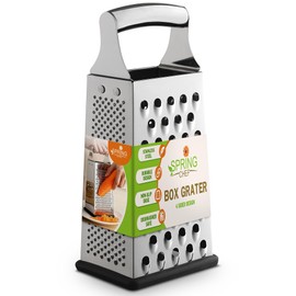 Spring Chef Professional Large Parmesan Cheese Grater, Stainless Steel Metal Box Grater with Handle, 4 Sided Handheld Kitchen Food Shredder for Cheese, Carrot, Veggie, Ginger, Potato - Dishwasher Safe