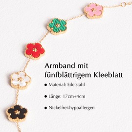 PetPong Clover Bracelets for Women, Gold-Plated Stainless Steel Lucky Bracelet with Colourful Four-Leaf Bracelet, Jewellery Gift for Her