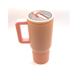 20 oz Tumbler with Handle & Flip Straw - Car Cup Holder Friendly, Leak Resistant Water Bottle- Reusable Insulated Stainless Steel & Rubber Base - Gifts for Women & Men (Peach, 20 oz)