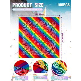 Unittype 100 Pieces Paisley Bandanas Bulk Unisex Cowboy Bandanas Assorted Headband Square Scarf for Party Costume(Rainbow,Vibrant)