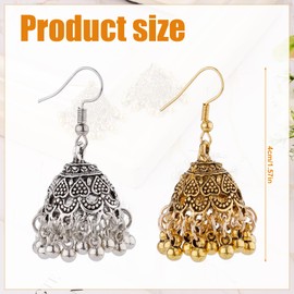 2 Pairs Indian Earrings for Women, Vintage Jhumkas Indian Earrings Gold Silver Indian Jhumka Earrings for Women Aluminium Alloy Gold Indian Bollywood Earrings Bell Earrings for Women