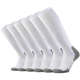 Ortis Cotton Full Cushion Over the Calf Socks OTC Knee High Thick Moisture Wicking Breathable Work Boot Thermal Warm(WhiteGrey XL)