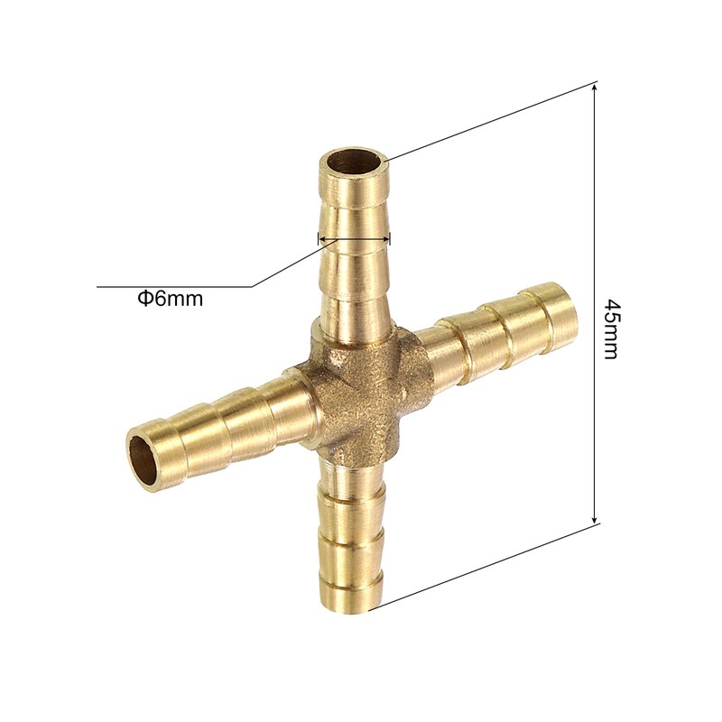 uxcell 4Pcs Brass 4 Way Pipe Fitting, 6mm Cross Barb