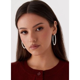 DORANA S925 Large Rhinestone Hoop Earrings Thin Cubic Zirconia Hoop Earrings Sterling Silver Earrings Big Hoop Earrings for Women