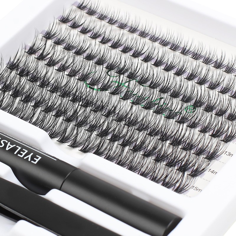 Fenshine Cluster Lashes, Individual Lashes, Wide Stem C/D Curl, 9-15