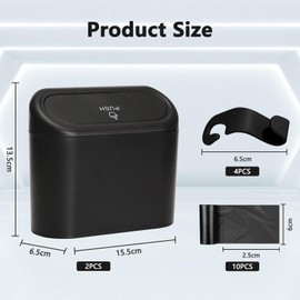 Idota Pack of 2 Car Rubbish Bins, Car Rubbish Bin with 150 Car Bin Bags and 4 Pieces Car Seat Hooks, Multifunctional Car Rubbish Bin with Lid, Bin for Car, Car Accessories