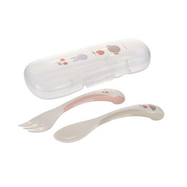 Richell Miffy & Boris Grinding Spoon and Fork (Case Included) Non-Slip, Easy to Use, Easy to Carry in Mouth, Easy to Grip, Go Out, Dishwasher Safe