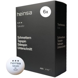 heinsa Salvador Professional Table Tennis Balls 3 Stars Pack of 6 White for Indoor and Outdoor Table Tennis