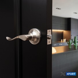 XFORT Cabriole Passage Knob Set Satin Chrome, Door Knob for Internal Wooden Doors, Complete Set with Tubular Latch
