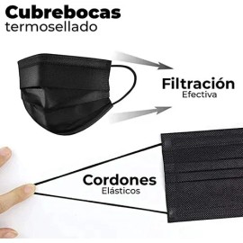 Cubrebocas Mascarilla Tapabocas Tricapa Termosellado 500 Pz Color Negro