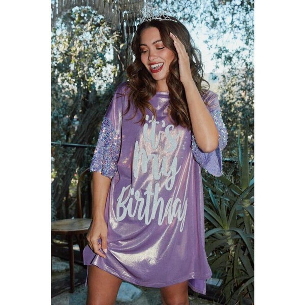 ***RESTOCK*** Birthday Queen Foil Sequin Dress in Lavender - Size: