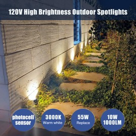 10W Dusk to Dawn Led Light 120V 3000K 1000lm Warm White Outdoor Landscape Outdoor Spotlights with Photocell Sensor IP65 Waterproof Outdoor Spot Lights for Yard Flag Garden Tree