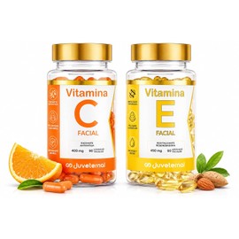 JUVETERNAL Dúo Cápsulas Faciales Vitamina E + Cápsulas Faciales Vitamina C, 90 cápsulas c/u, Antioxidante, Luminosidad y Protección para tu Piel
