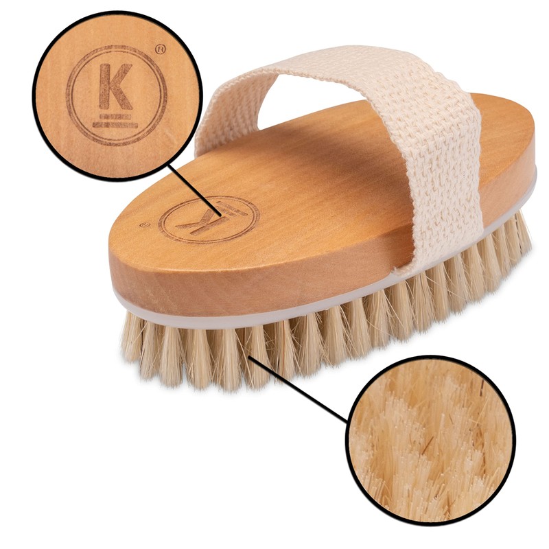 K-Pro Dry Brush Body Brush Natural Bristles - Cellulite Wood