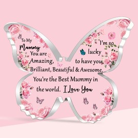 SDOFY Mummy Gifts Best Mummy Birthday Gifts Christmas Mothers Day Gift for Mum Mummy Beautiful Butterfly Shaped Acrylic Plaque Mummy Gifts from Daughter Son