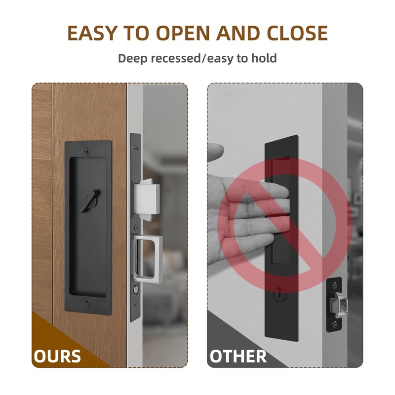 LWZH Privacy Pocket Door Lock Hardware, Hidden Handles, Privacy Pocket