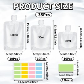 URSMART 30 PCS Travel Toiletries Pouches Travel Size Portable Containers Leakproof Travel Pouches Refillable Squeeze Pouches Containers for Shampoo Conditioner Cream Lotion(30/50/100ml)