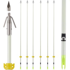 KEAUP 6 Pack 32 inch Bowfishing Arrows Luminous with Broadheads and Safty Sli...