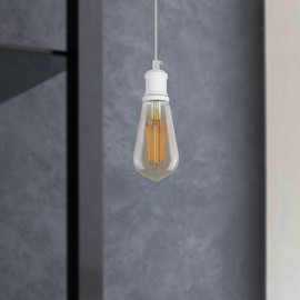 LEDSone Copper Vintage Metal Ceiling Pendant Light Fitting, Brown Round Braided Flex 1m Cable, E27 Lamp Holder Suspended Pendant Light Fitting Kit for Indoor Lightings (Copper) (White)