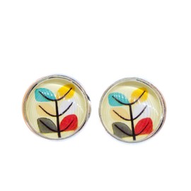 Miniblings Colourful Leaves Stud Earrings Cabochon Autumn Leaf Handmade Fashion Jewellery I Earrings Stud Earrings, Glass