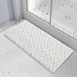 Yimobra Bathroom Rugs Mat, Extra Soft Fluffy and Absorbent Microfiber Bath Rugs, Non Slip Plush Shaggy Shower Rug, Machine Washable Mats for Bathroom Floor, Bathtub and Laundry, 44"x24", White