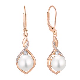 EJARY Pearl Earrings for Women Elegant Freshwater Cultured Pearls Dangle Drop Earring 925 Sterling Silver Rose Gold Plated Lever Back Dangling Pearls Jewelry