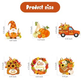 6pcs Fall Decorations for Home Wood Table Centerpieces Thankful Blessed Fall Centerpieces for Tables Decorations Pumpkin Sunflower Maple Leaves Style Autumn Party supplies