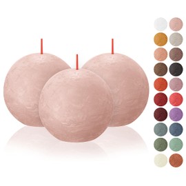 BOLSIUS 3 Pack Misty Pink Rustic Ball Pillar Candles - 3 Inch - Premium European Quality - Includes Natural Plant-Based Wax - Unscented Dripless Smokeless 25 Hour Party Décor and Wedding Candles