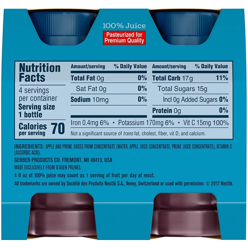 Gerber Apple Prune Juice, Non-GMO Juice from Concentrate, Made for