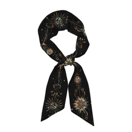 Retro Floral Goth Sun Black Head Scarf Hair Neck Scarves for Women Fashion Purse Bag Scarfs Handbags Silky Satin Headscarf Charms