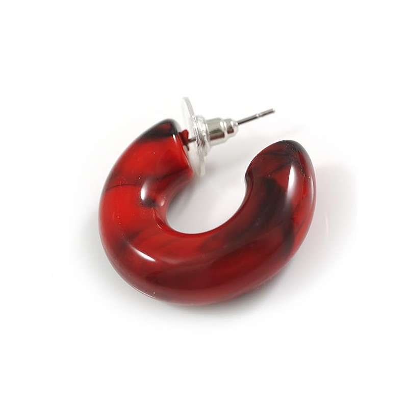 Small Acrylic Thick Half Hoop Earrings with Marble effect in