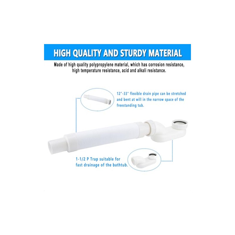 Cinsda Bathtub Shower Drain Pipe, Low Profile Flat 1 1/2