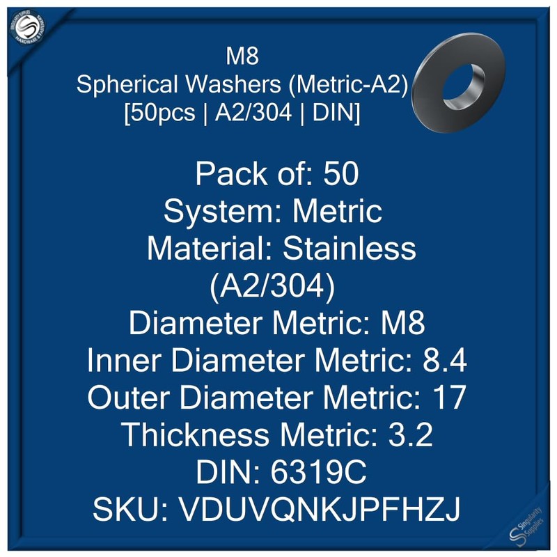 Spherical Washers (Metric-A2) [M8 | 50pcs | A2/304 | DIN]