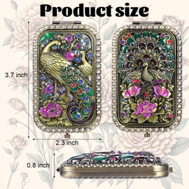 3 Pcs Vintage Foldable Makeup Mirror, Portable Metal Compact Mirror, Pattern Small Vanity Mirror, Double Sided Compact Cosmetic Mirror, Bronze, for Woman Girls Wedding Favor Party Festival Gifts
