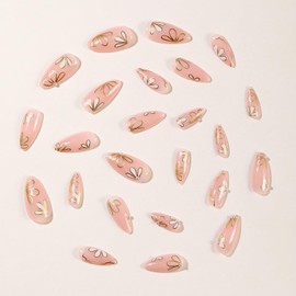 EYZOTSF Press on Almond Nails Medium Length Glossy Full Cover Acrylic French Almond Shaped False Nails with Designs Artificial Fake Nail with Charms Glue ons Fingernails for Women Girls(A90109)